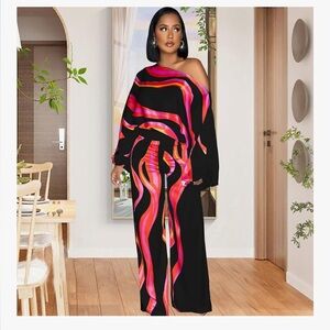 Extra Long Vibrant Black and Pink Women's Jumpsuit Small #549